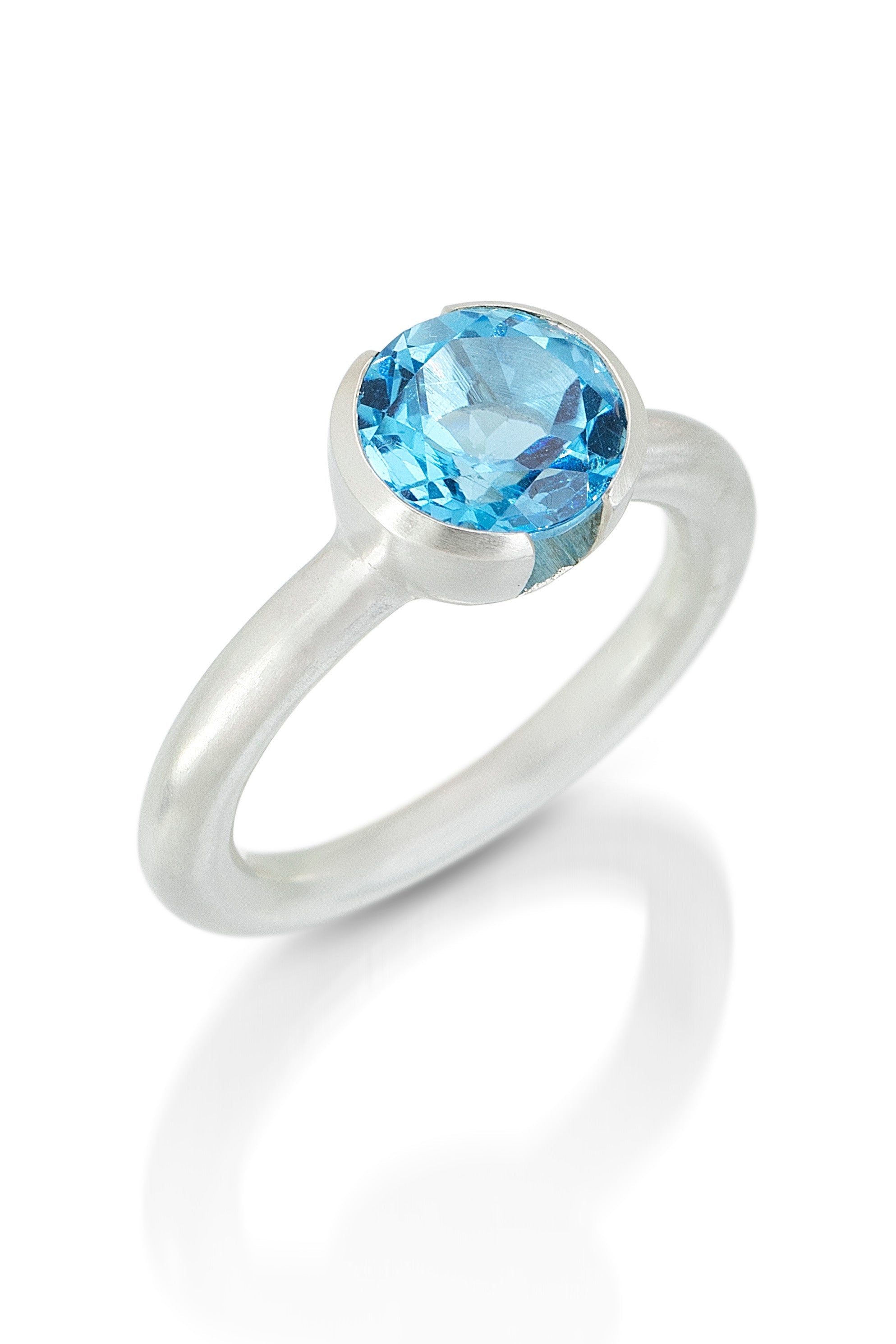 silver Swiss blue topaz open bezel ring