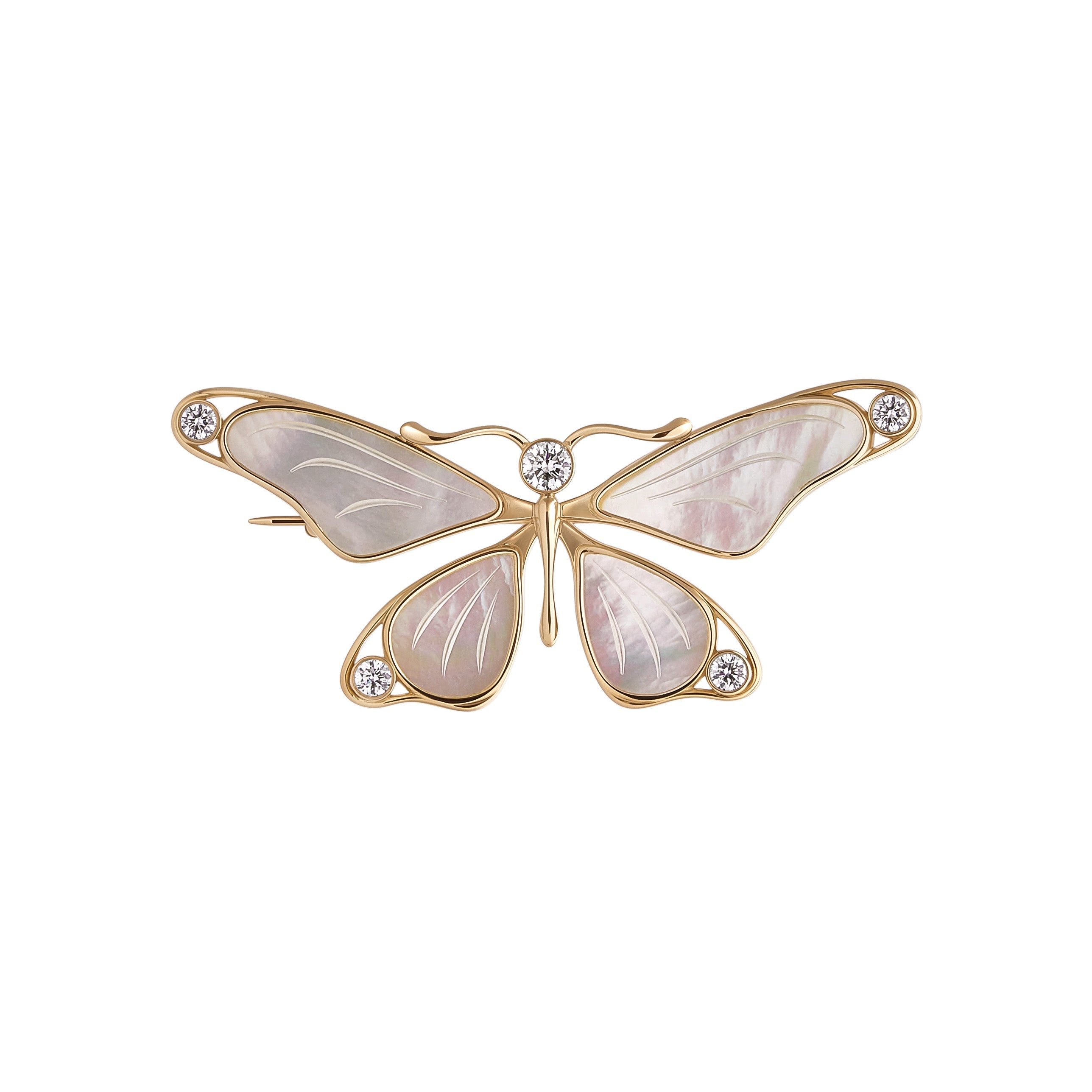 Butterfly Brooch in 14k Yellow Gold and Mother-of-Pearl - Paz Lifestyle 