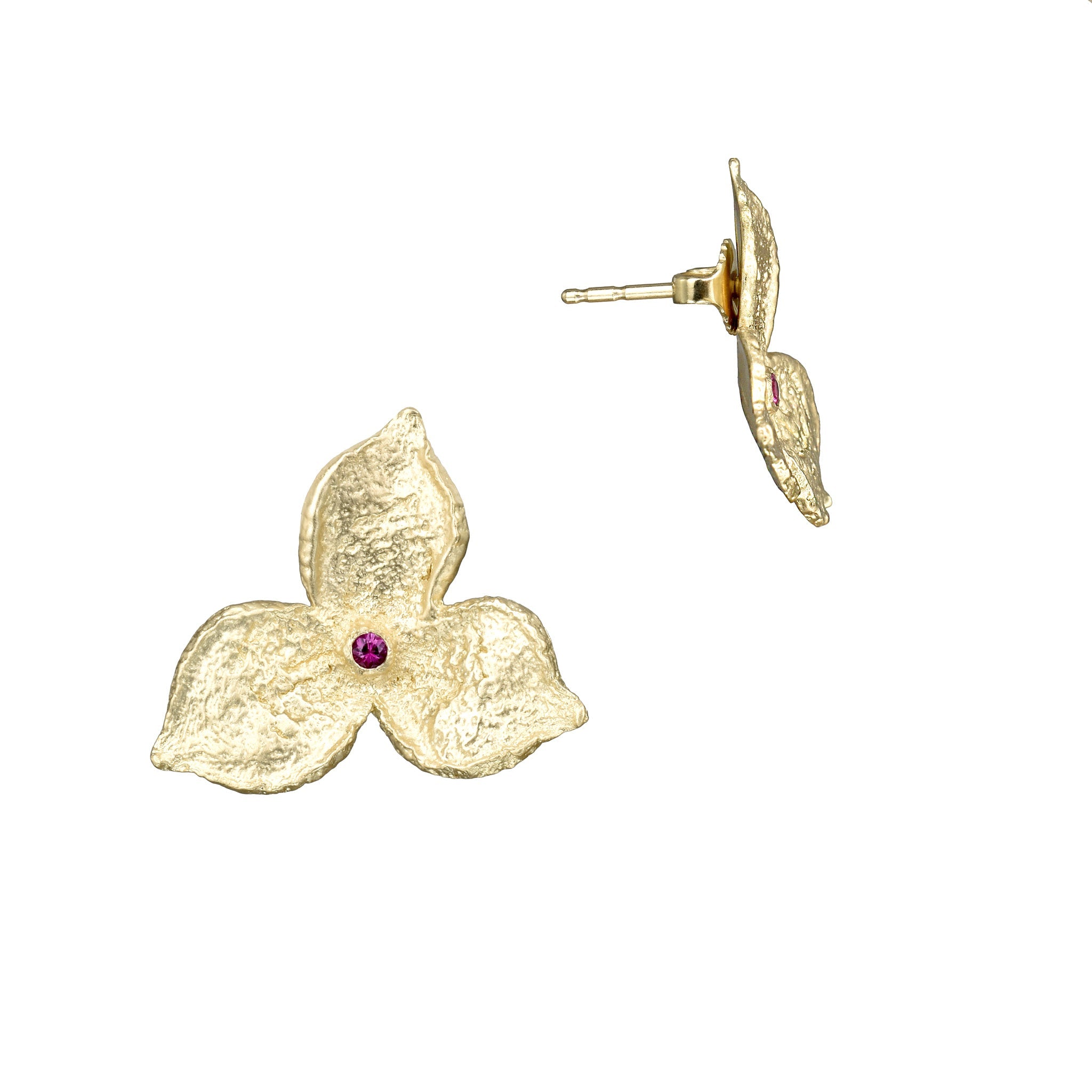 limited edition Fairmined Gold 3 Petal Ruby Statement Earrings - Paz Lifestyle 