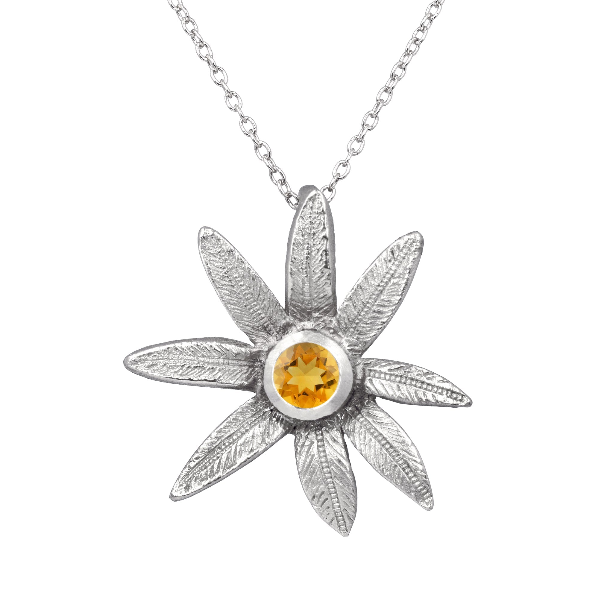 the flower pendant in silver with a golden citrine - Paz Lifestyle 