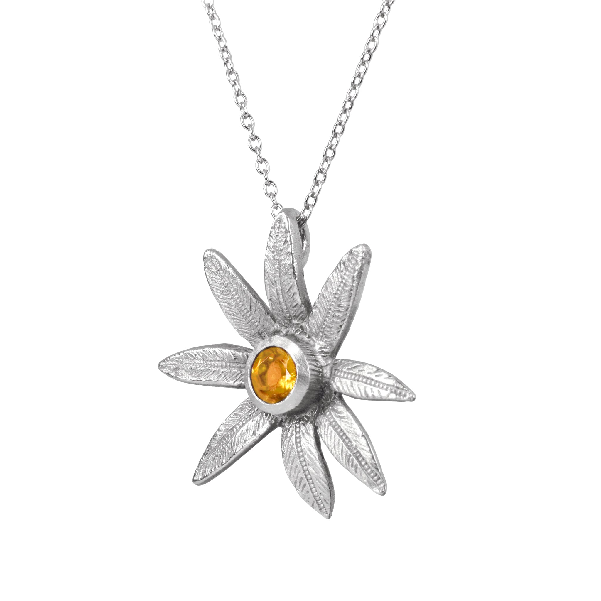 the flower pendant in silver with a golden citrine - Paz Lifestyle 