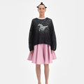 Black Mohair Handknit Pullover with Plaid Pony - Paz Lifestyle 