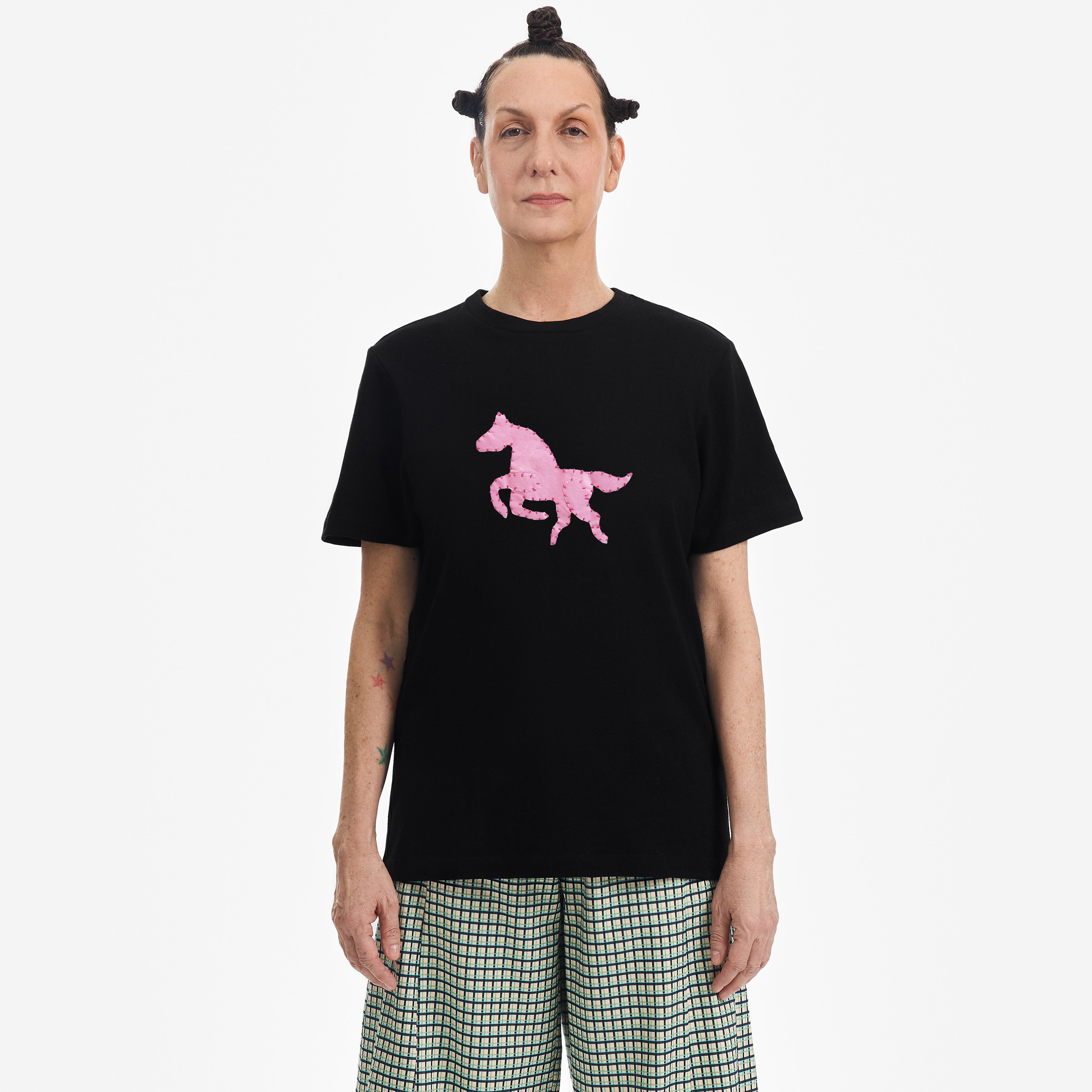 Black T-Shirt with Pink Pony Patch - Paz Lifestyle 