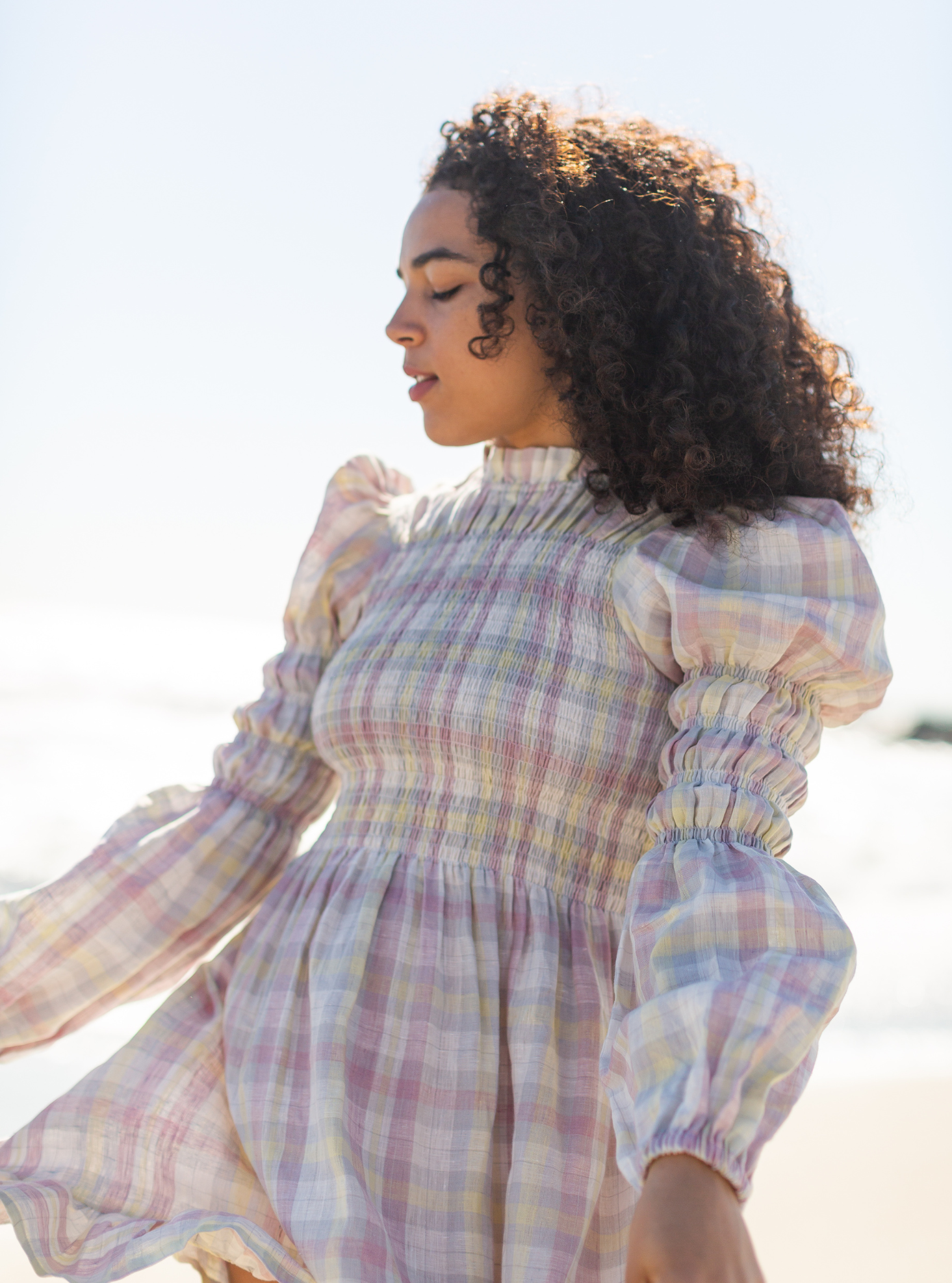 Shirred Turtleneck Mini Dress in Plaid - Paz Lifestyle 