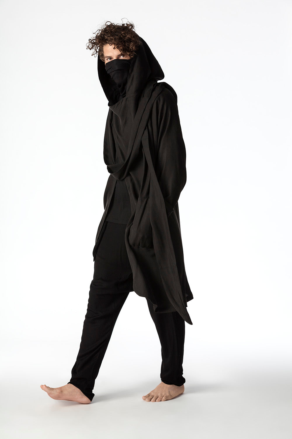 man wearing black summer kimono 