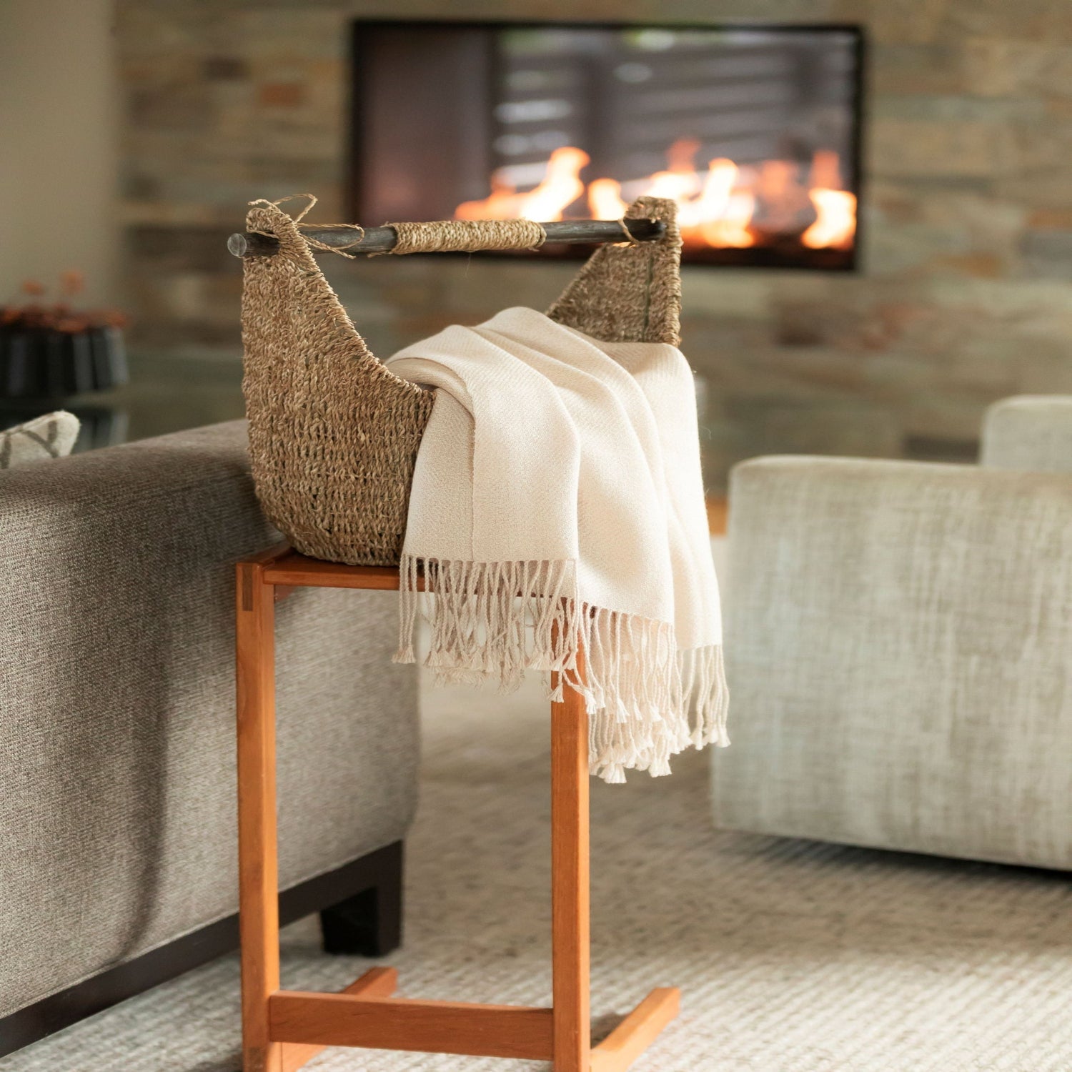 Wasi Collection - Handloomed Undyed Ivory 100% Baby Alpaca Throw Blanket From Peru