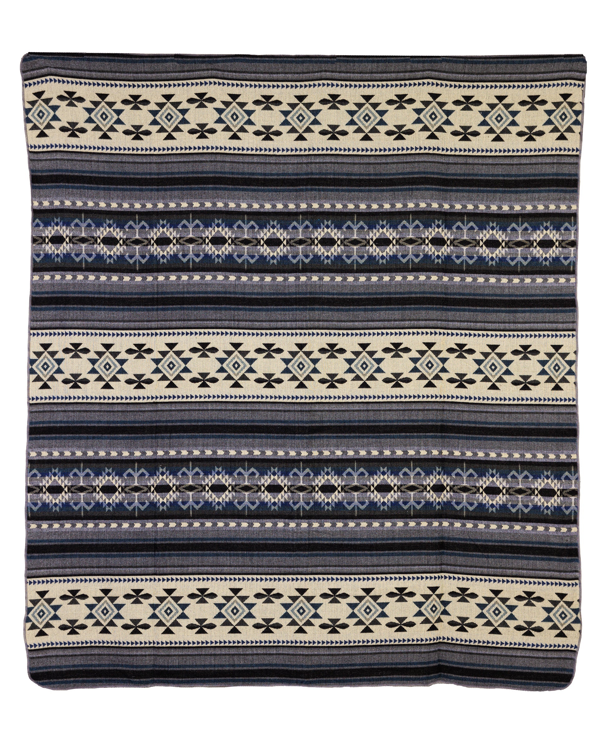 Yachana Collection - Handwoven Reversible Geometric Blue Gray & Cream Alpaca Throw Blanket From Ecuador