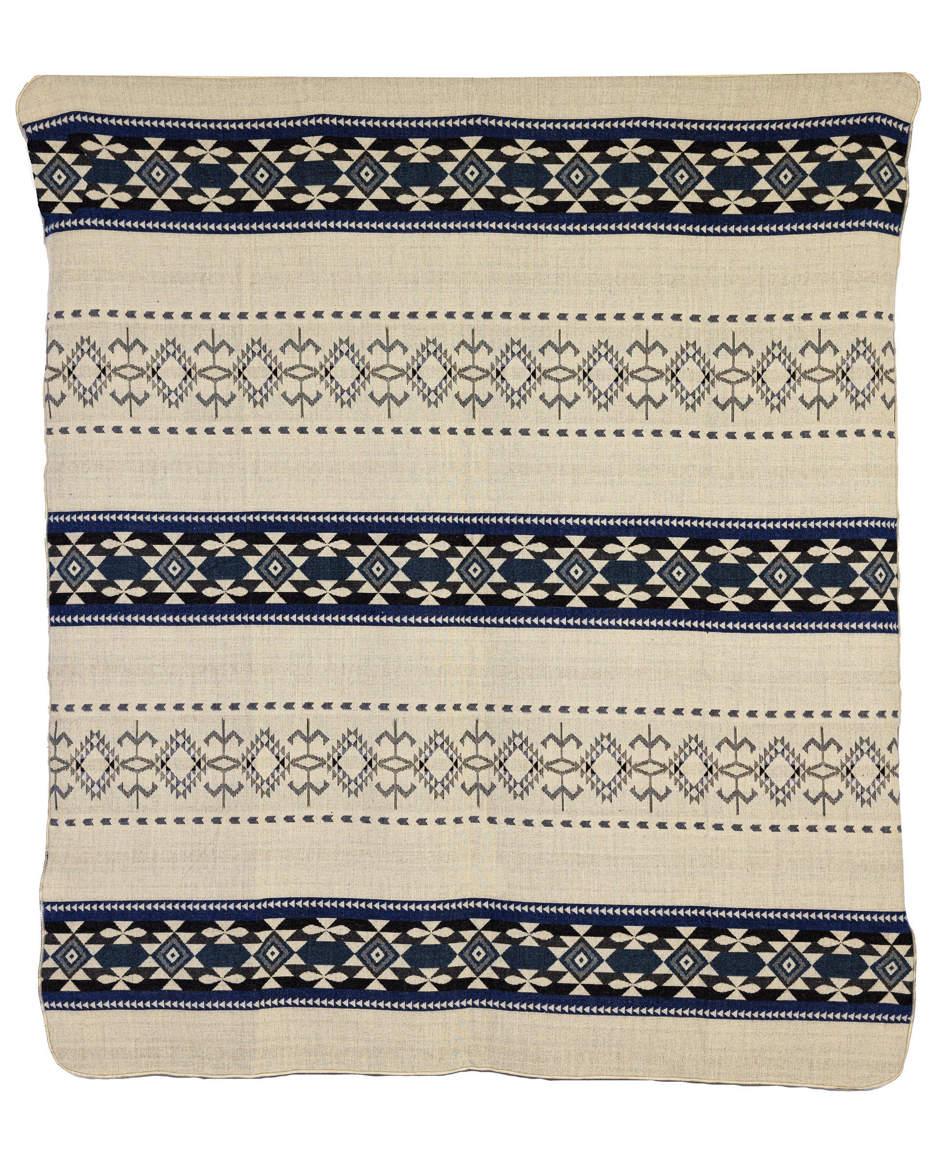Yachana Collection - Handwoven Reversible Geometric Blue Gray & Cream Alpaca Throw Blanket From Ecuador