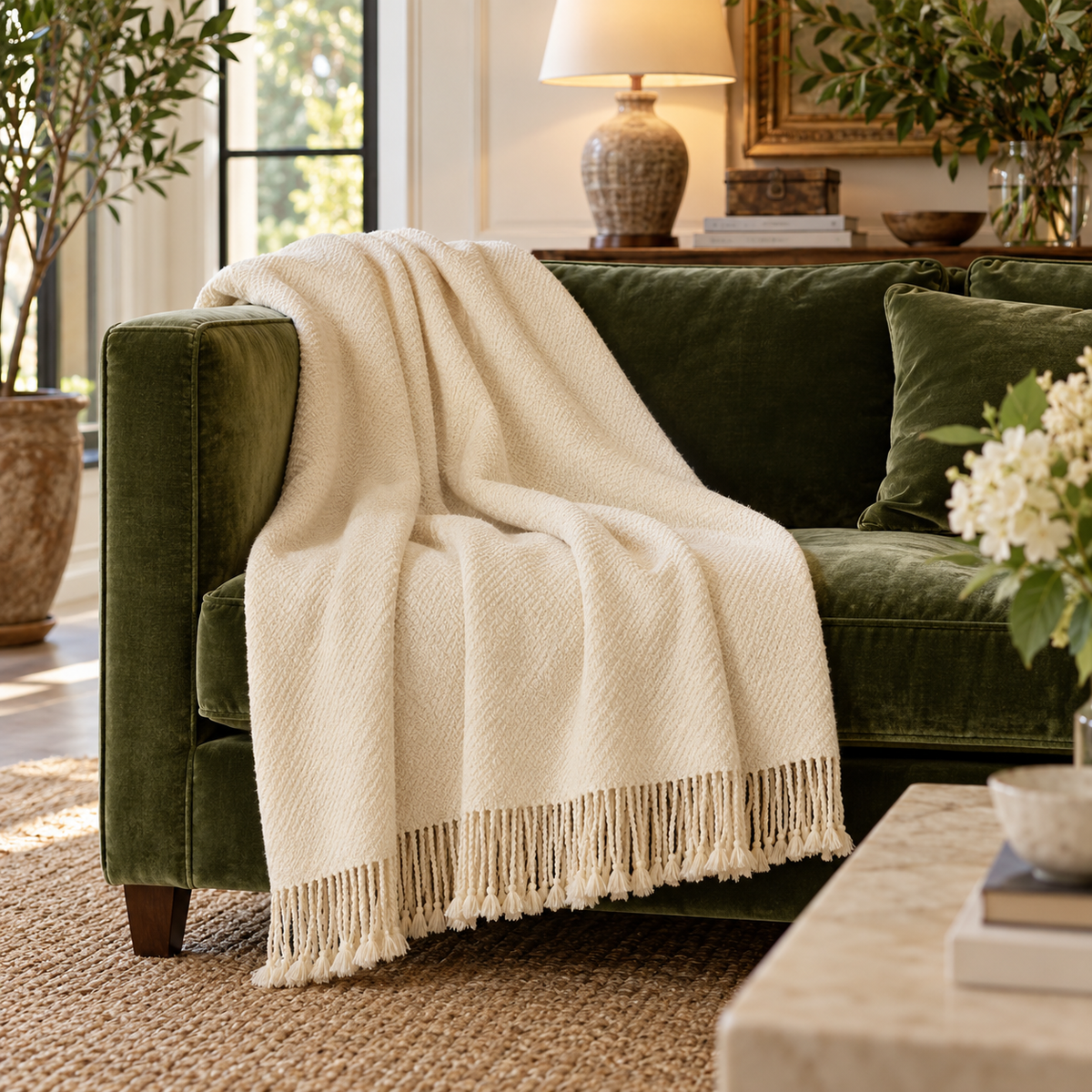 Handloomed Undyed Baby Alpaca & Peruvian Pima Cotton Throw Blanket | Ivory | Kulsi Collection