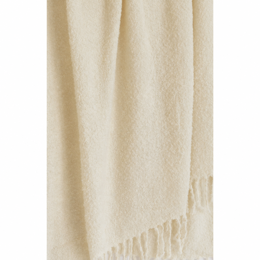 Handloomed Alpaca Bouclé Throw Blanket | Ivory | Made in Peru