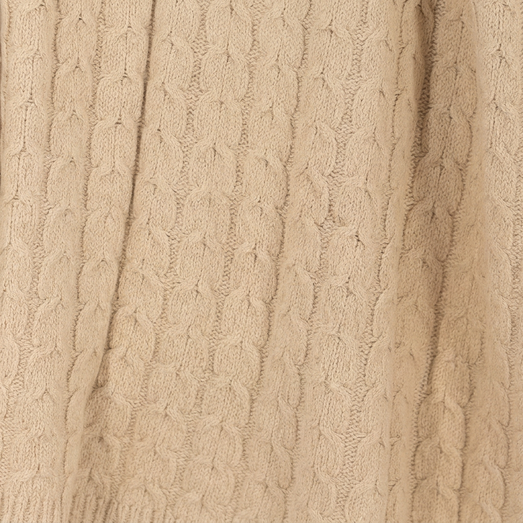 Hand-Finished Undyed Baby Alpaca & Peruvian Pima Cotton Cable Knit Throw Blanket | Light Tan | Muru Collection