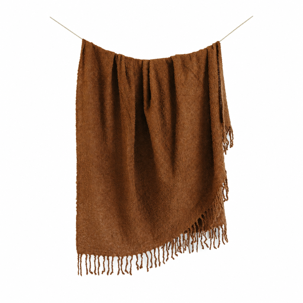 Handloomed Alpaca Bouclé Throw Blanket | Cacao Brown | Made in Peru