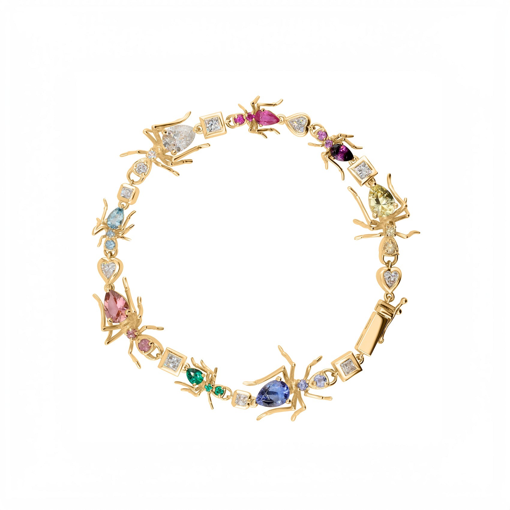 Ant Tennis Bracelet Yellow Gold and Colored Gemstones