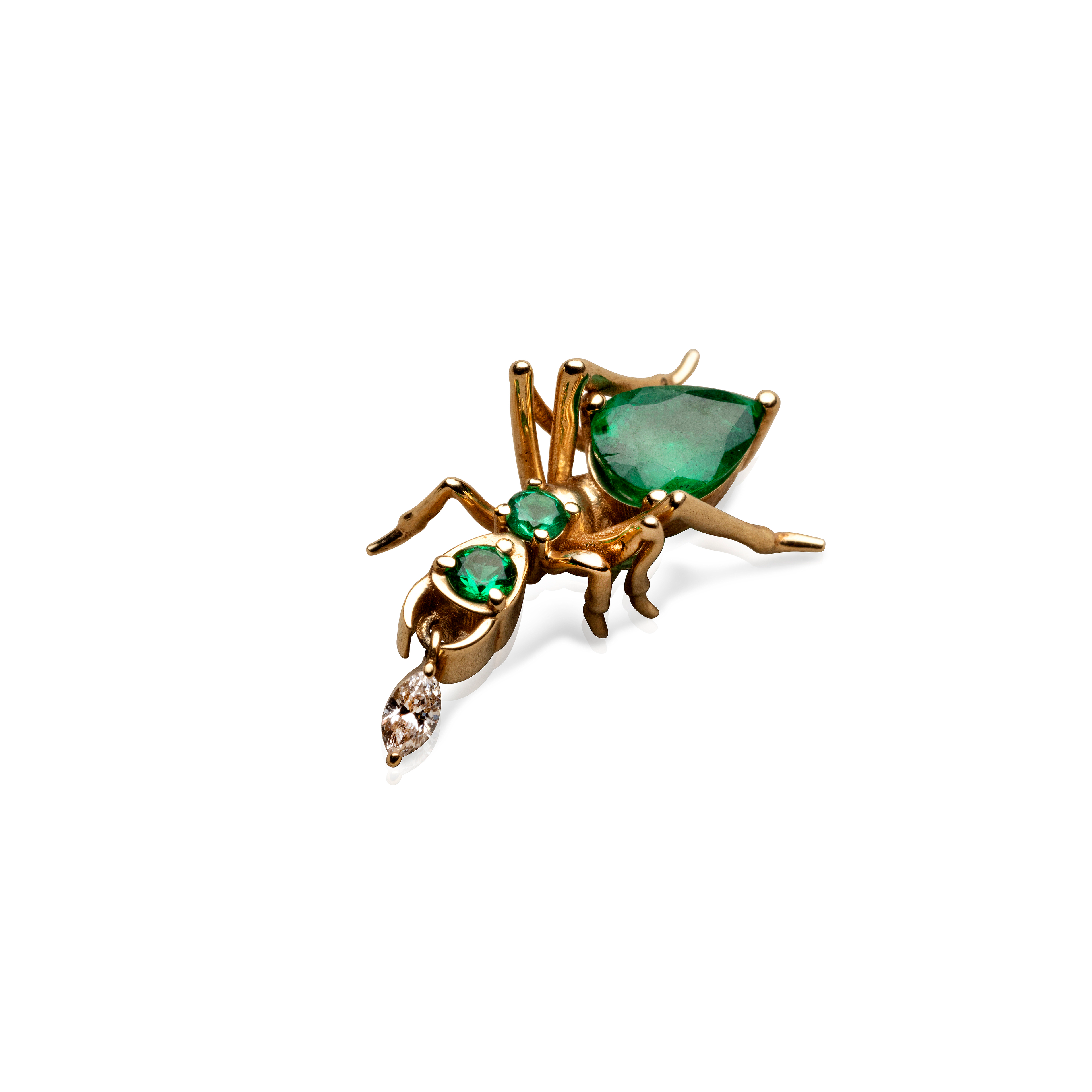 Kokoro Stud Earring Yellow Gold and Green Emeralds