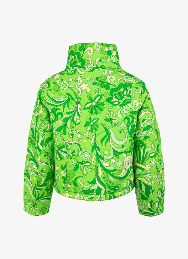 Cropped Cotton Quilted Jacket - Lime Psychedelic Floral