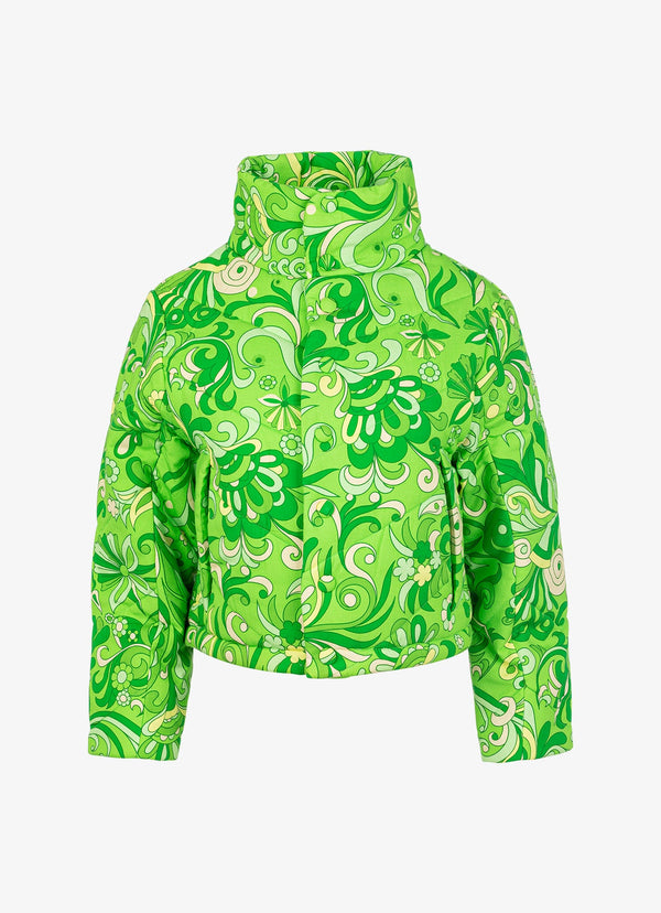 Cropped Cotton Quilted Jacket - Lime Psychedelic Floral - Paz Lifestyle 