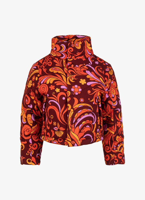 Cropped Cotton Quilted Jacket - Wine Psychedelic Floral - Paz Lifestyle 