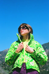 Cropped Cotton Quilted Jacket - Lime Psychedelic Floral - Paz Lifestyle 