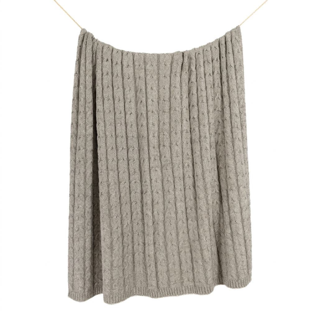 Hand-Finished Undyed Baby Alpaca & Peruvian Pima Cotton Cable Knit Throw Blanket | Graphite | Muru Collection
