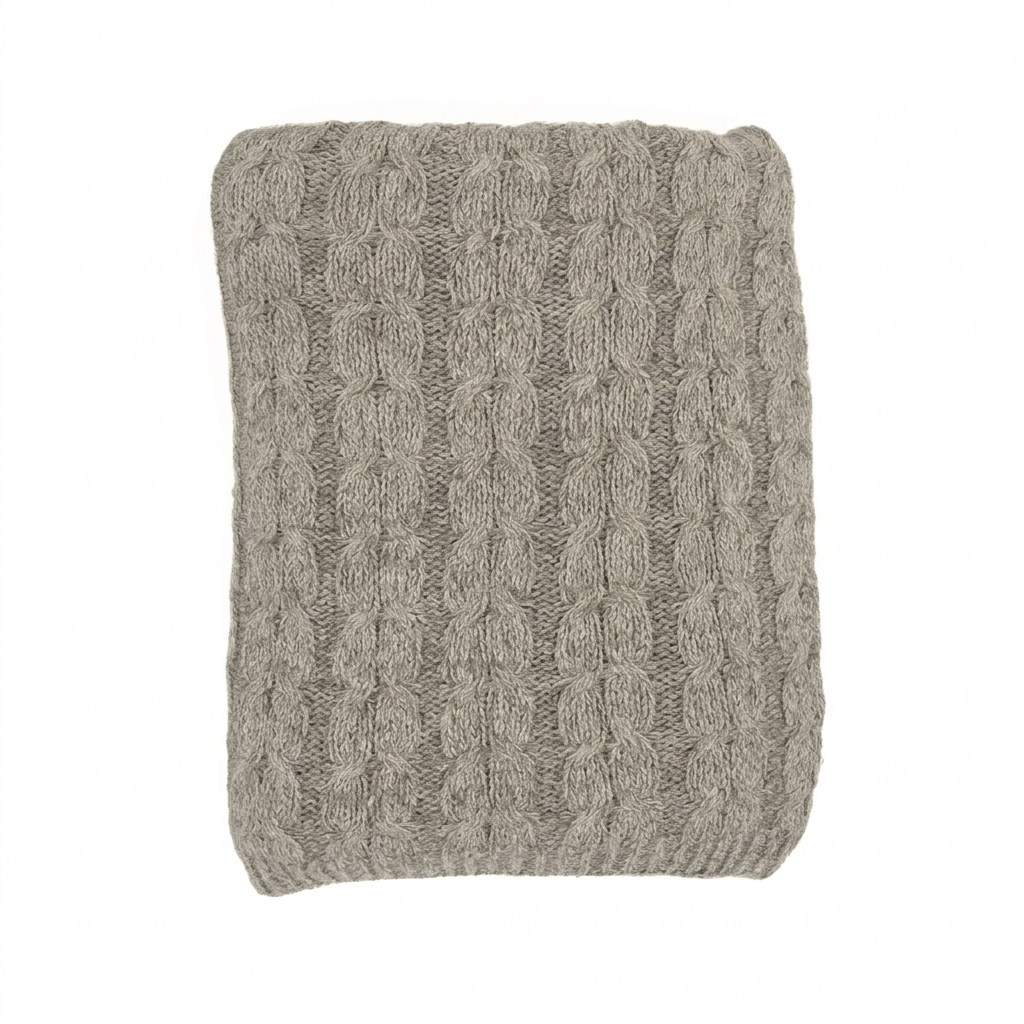 Hand-Finished Undyed Baby Alpaca & Peruvian Pima Cotton Cable Knit Throw Blanket | Graphite | Muru Collection