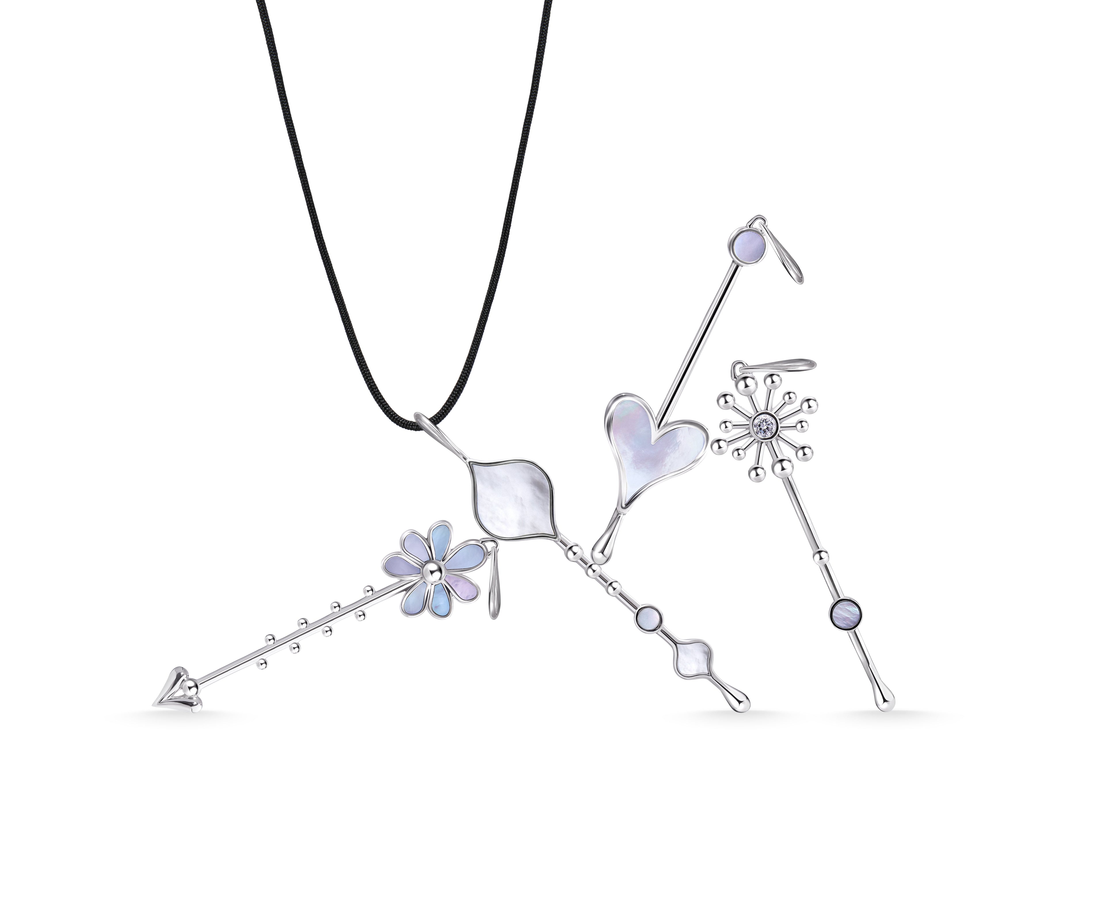 Light Wand Pendant in Sterling Silver and Mother-of-Pearl - Paz Lifestyle 