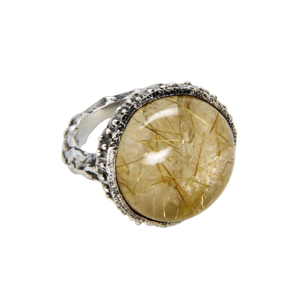sterling silver with a rutilated quartz stone acorn ring - Paz Lifestyle 