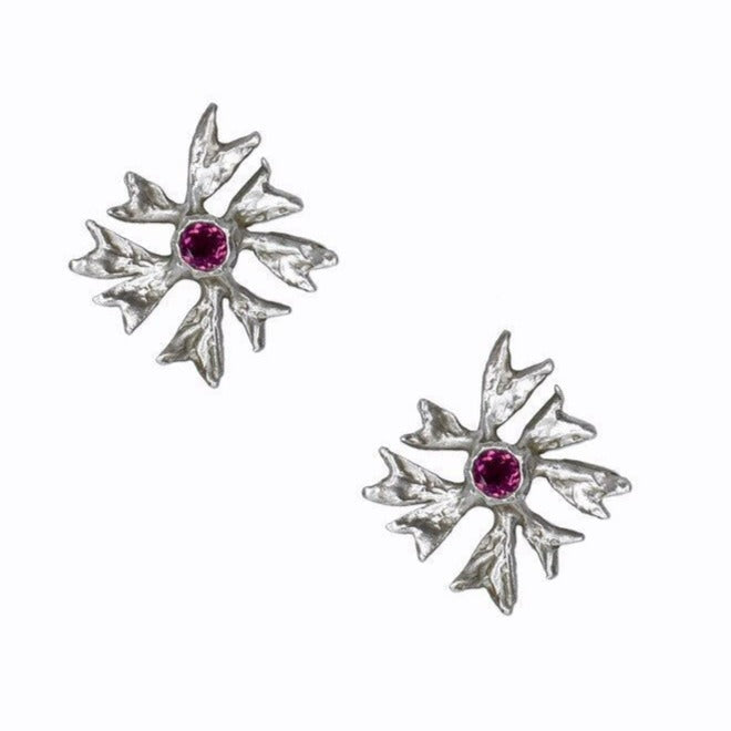 the maple flower earrings with rhodolite garnets - Paz Lifestyle 