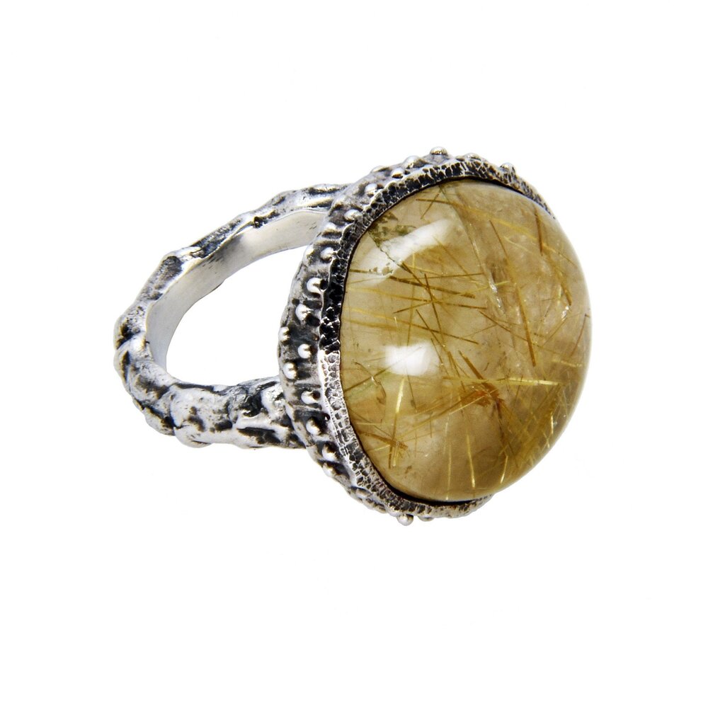 sterling silver with a rutilated quartz stone acorn ring - Paz Lifestyle 
