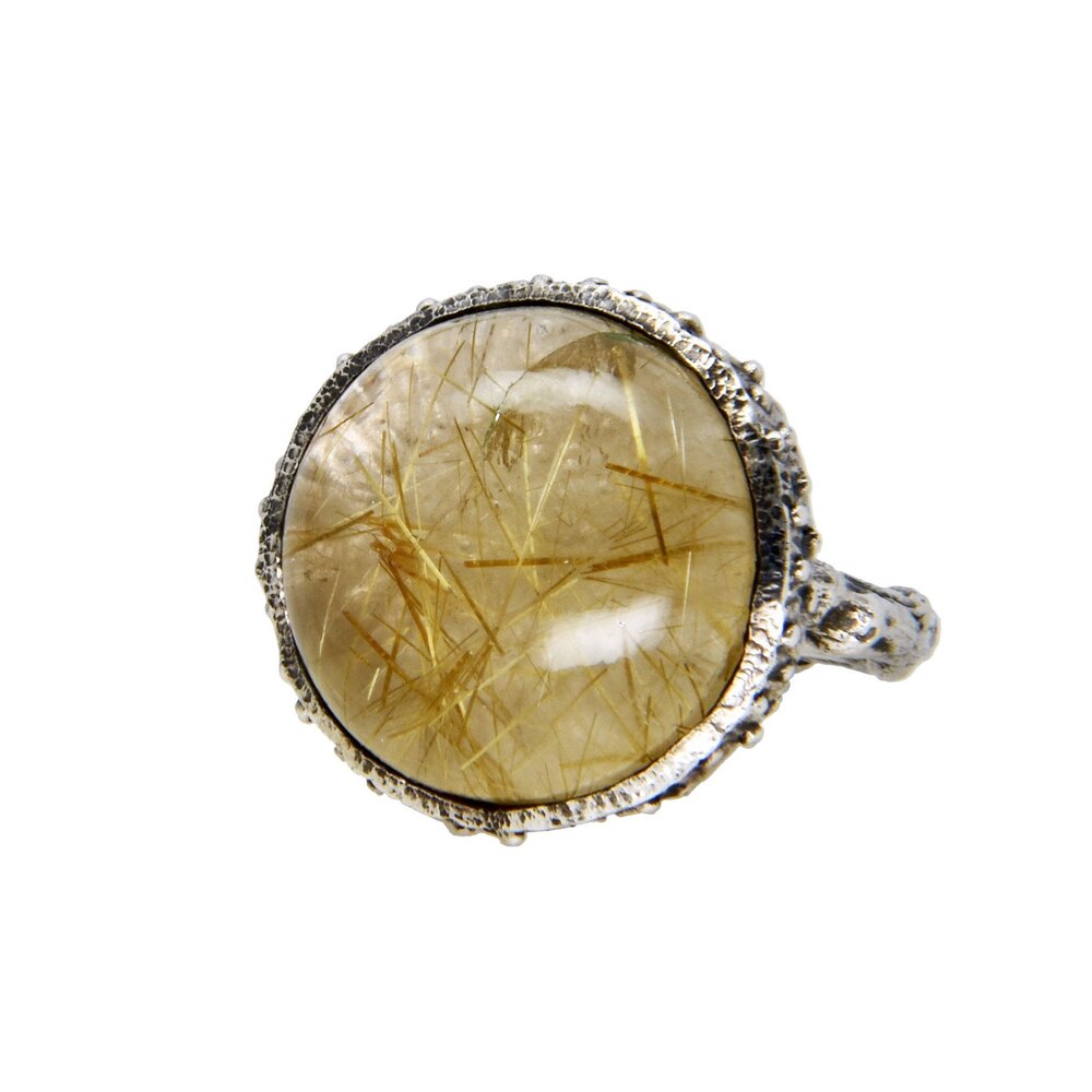 sterling silver with a rutilated quartz stone acorn ring - Paz Lifestyle 