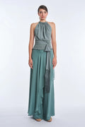 Izenia Silk Halter Top with Beaded Detail | Dark Green