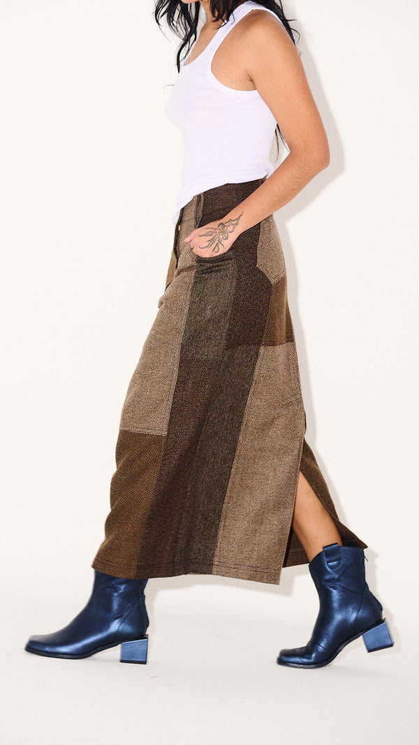 Juana Skirt in Tostada Patchwork Merino Wool - Paz Lifestyle 