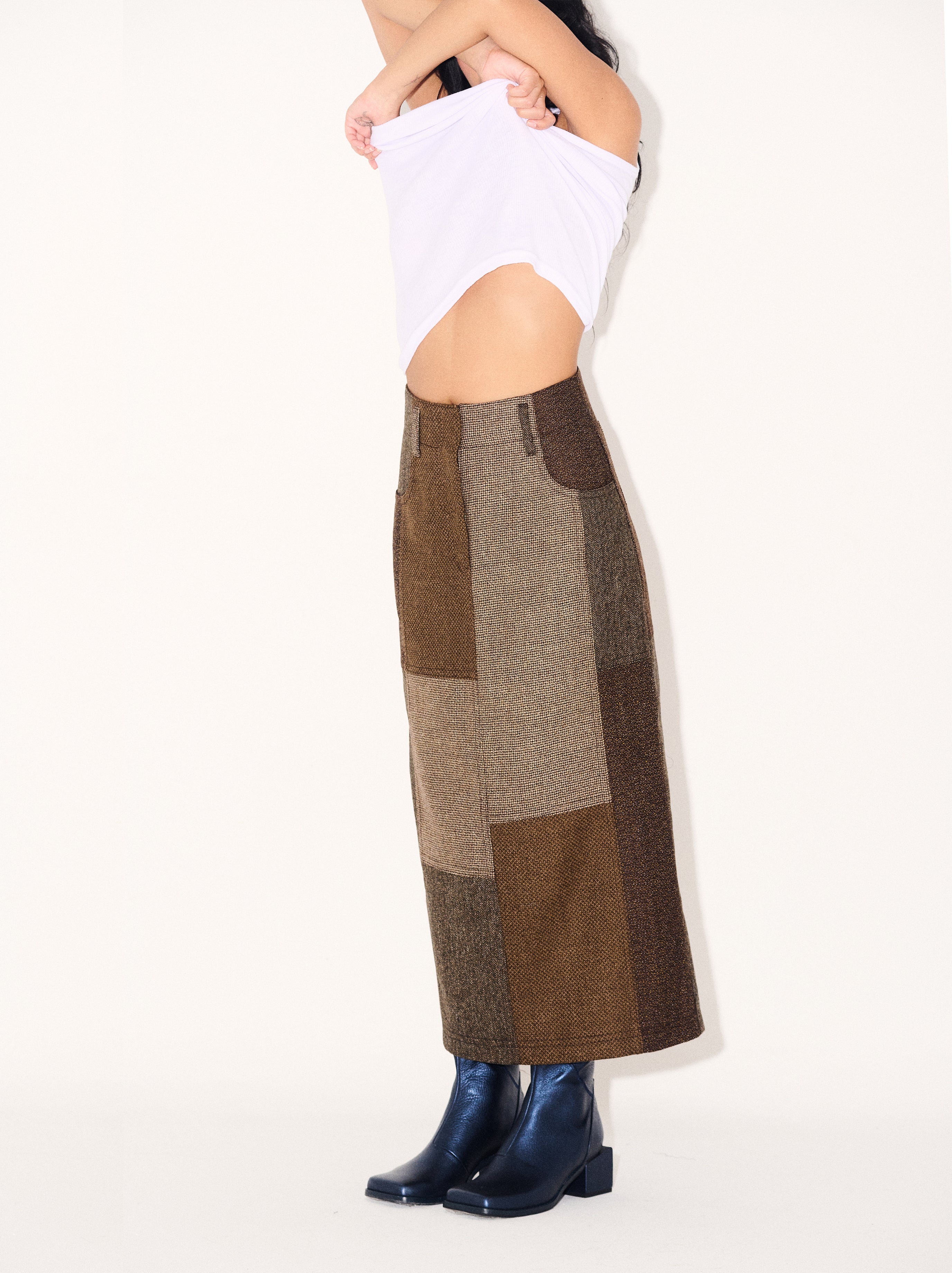 Juana Skirt in Tostada Patchwork Merino Wool - Paz Lifestyle 