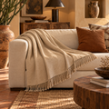 Handloomed Undyed Baby Alpaca & Peruvian Pima Cotton Throw Blanket | Light Tan | Kulsi Collection