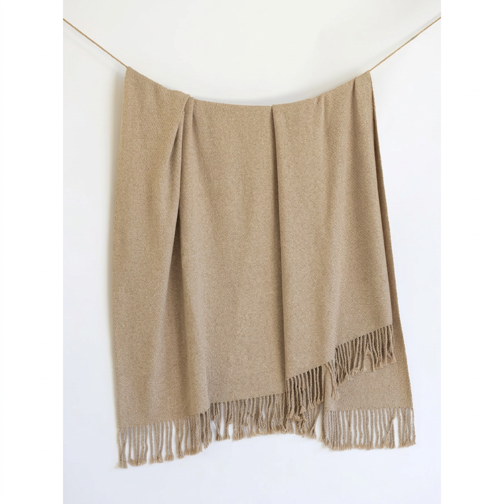 Handloomed Undyed Baby Alpaca & Peruvian Pima Cotton Throw Blanket | Light Tan | Kulsi Collection