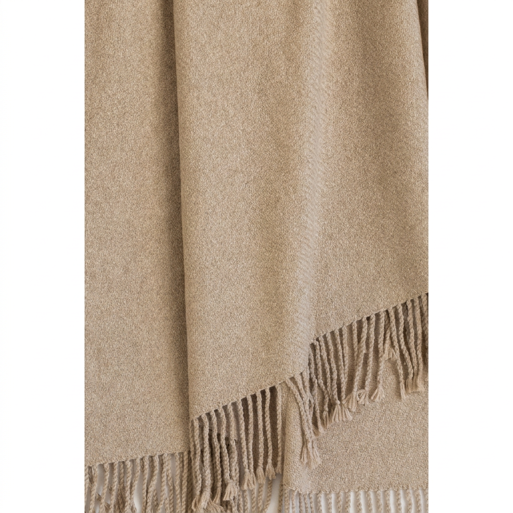 Handloomed Undyed Baby Alpaca & Peruvian Pima Cotton Throw Blanket | Light Tan | Kulsi Collection