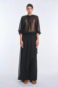 Monica Sheer Silk Blouse with High Neck | Black