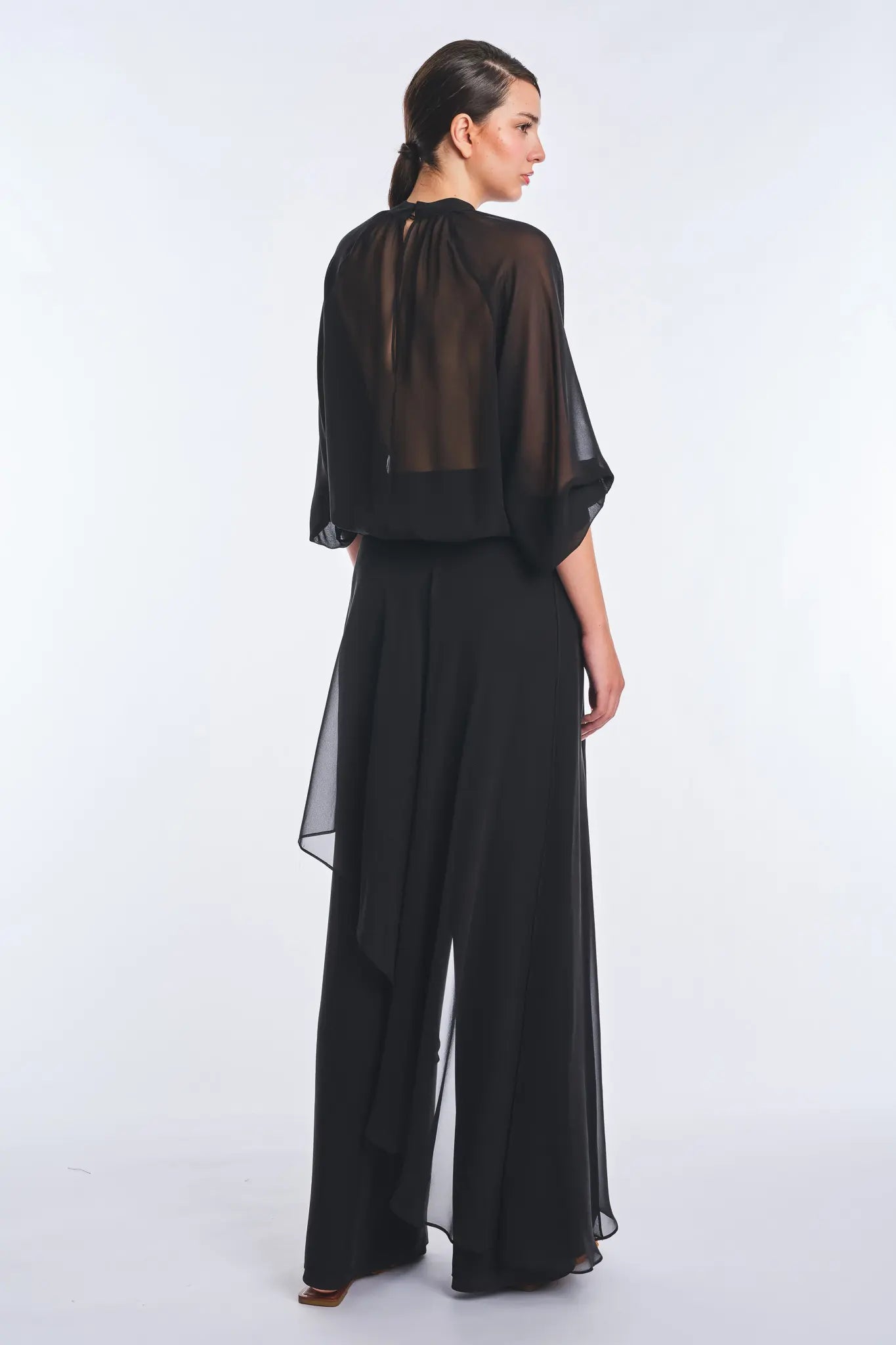 Monica Sheer Silk Blouse with High Neck | Black