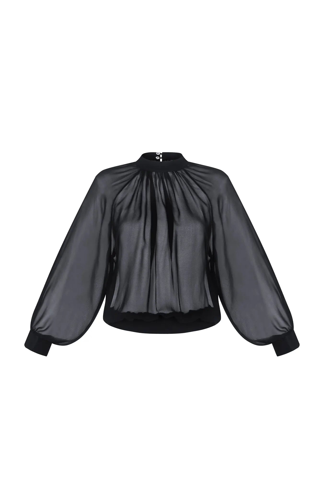 Monica Sheer Silk Blouse with High Neck | Black