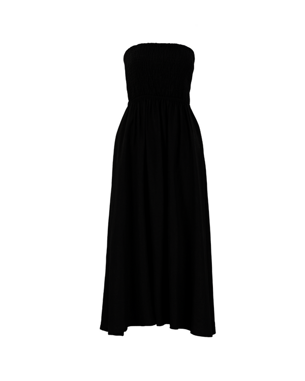 Shirred Tube Midi Dress in Black - Paz Lifestyle 