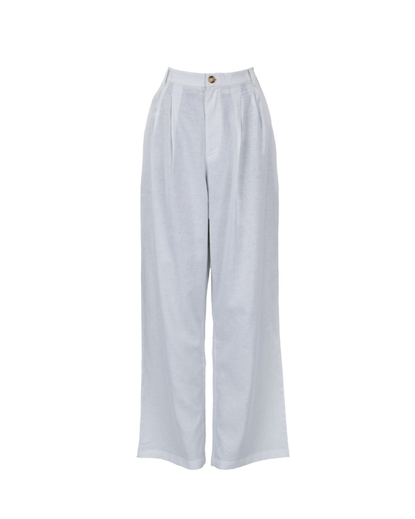 High Waisted Pleated Trouser Pant in White - Paz Lifestyle 