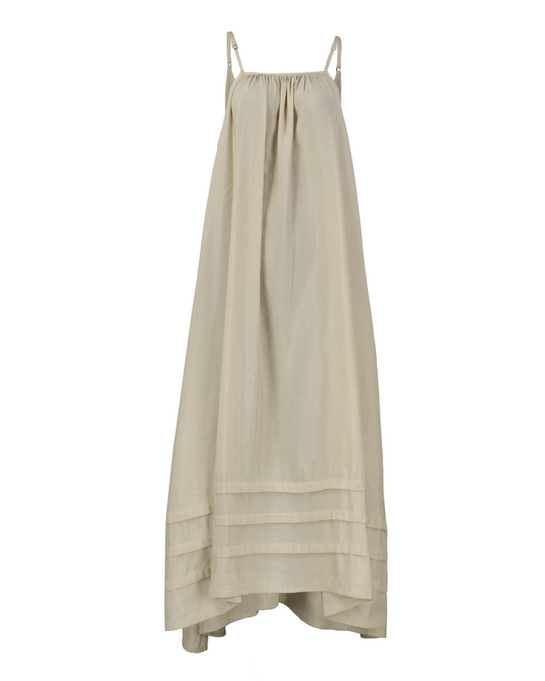 Pleated A-Line Maxi Tank Dress in Cream - Paz Lifestyle 