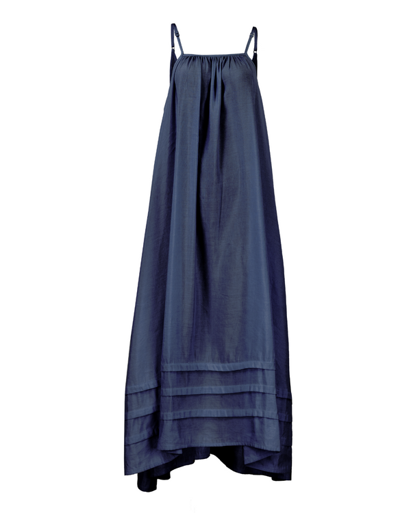 Pleated A-Line Maxi Tank Dress in Navy - Paz Lifestyle 