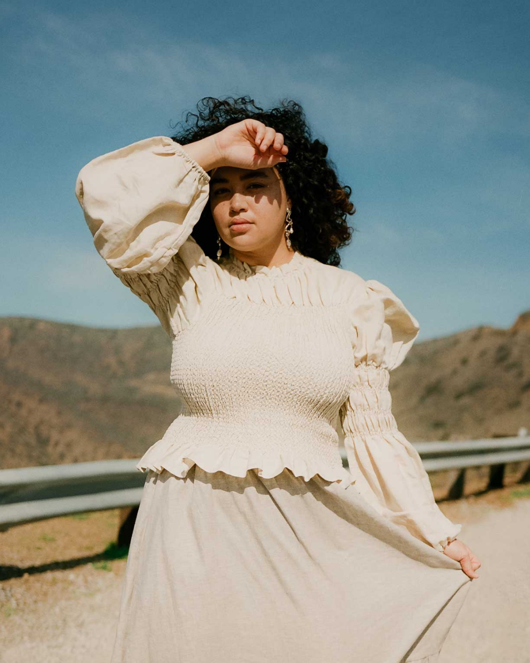 Rohnea Linen Shirring Turtleneck in Cream - Paz Lifestyle 