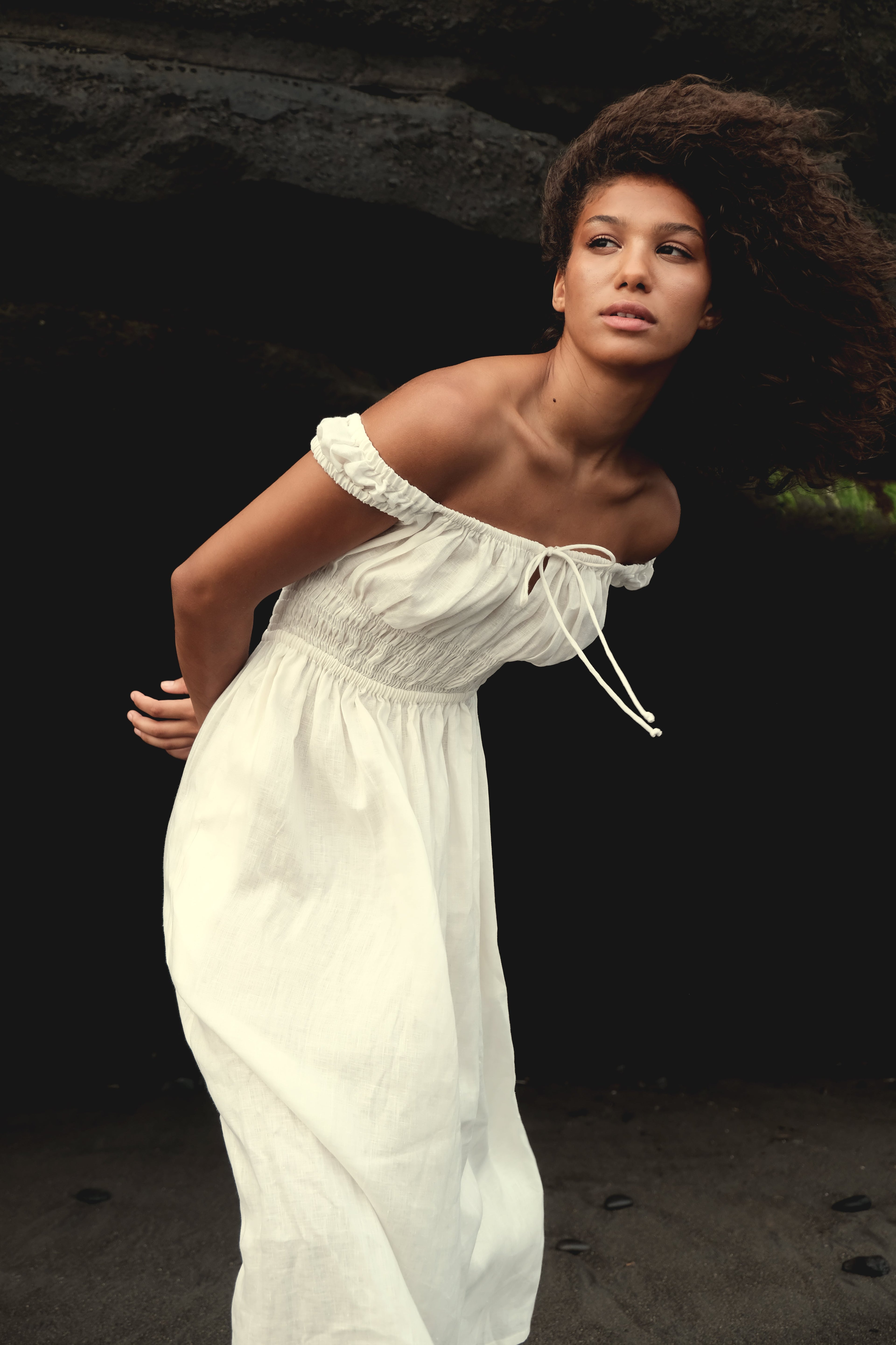 Gathered Bust Dress in White - Paz Lifestyle 