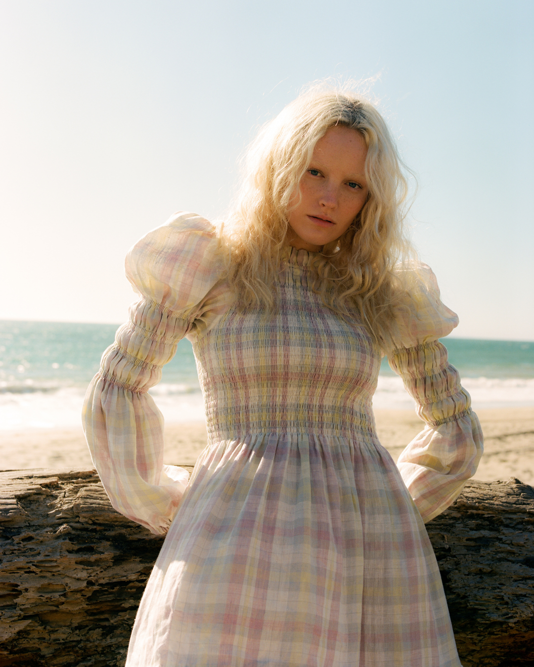 Shirred Turtleneck Mini Dress in Plaid - Paz Lifestyle 