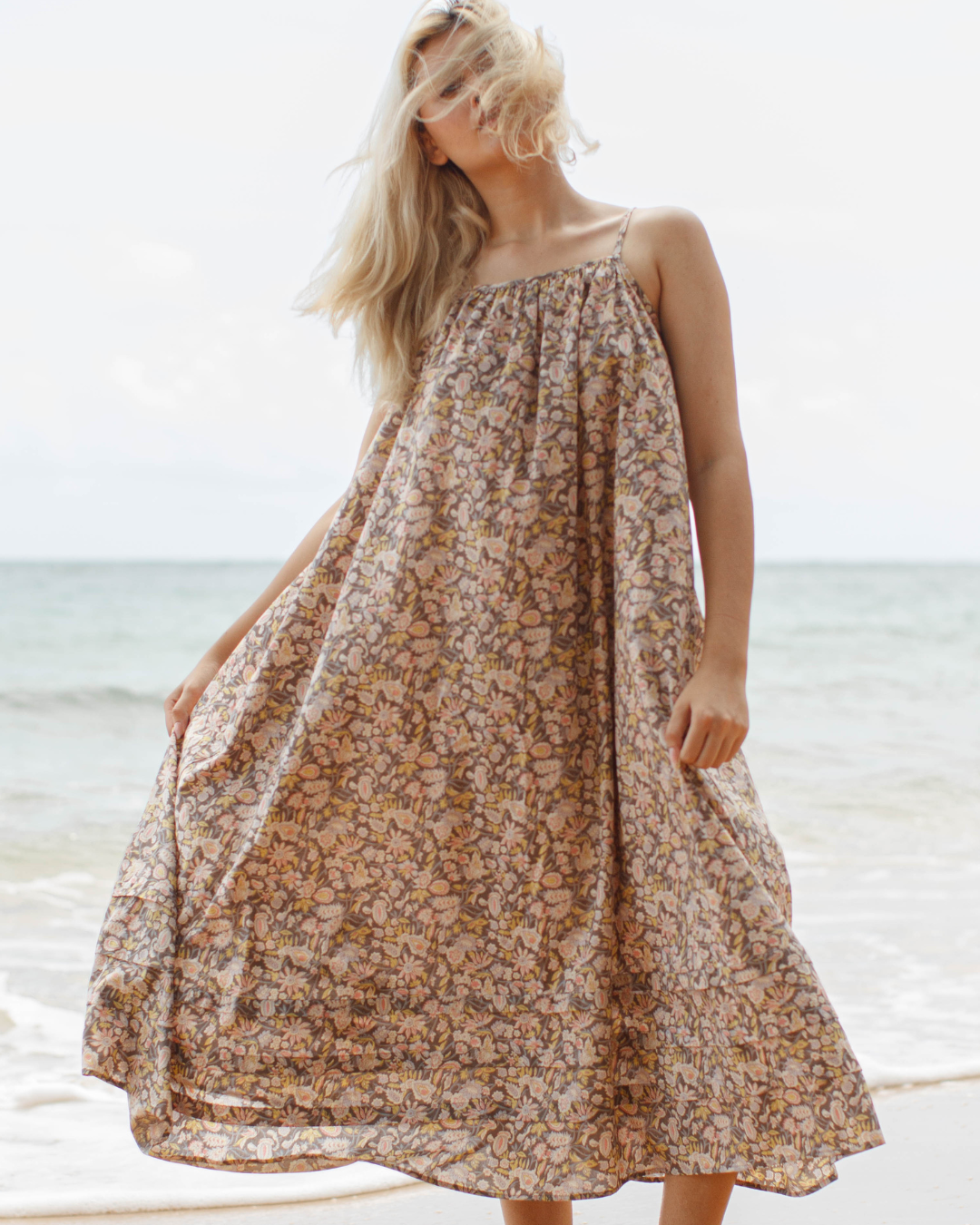 Pleated A-Line Maxi Tank Dress in Navy - Paz Lifestyle 