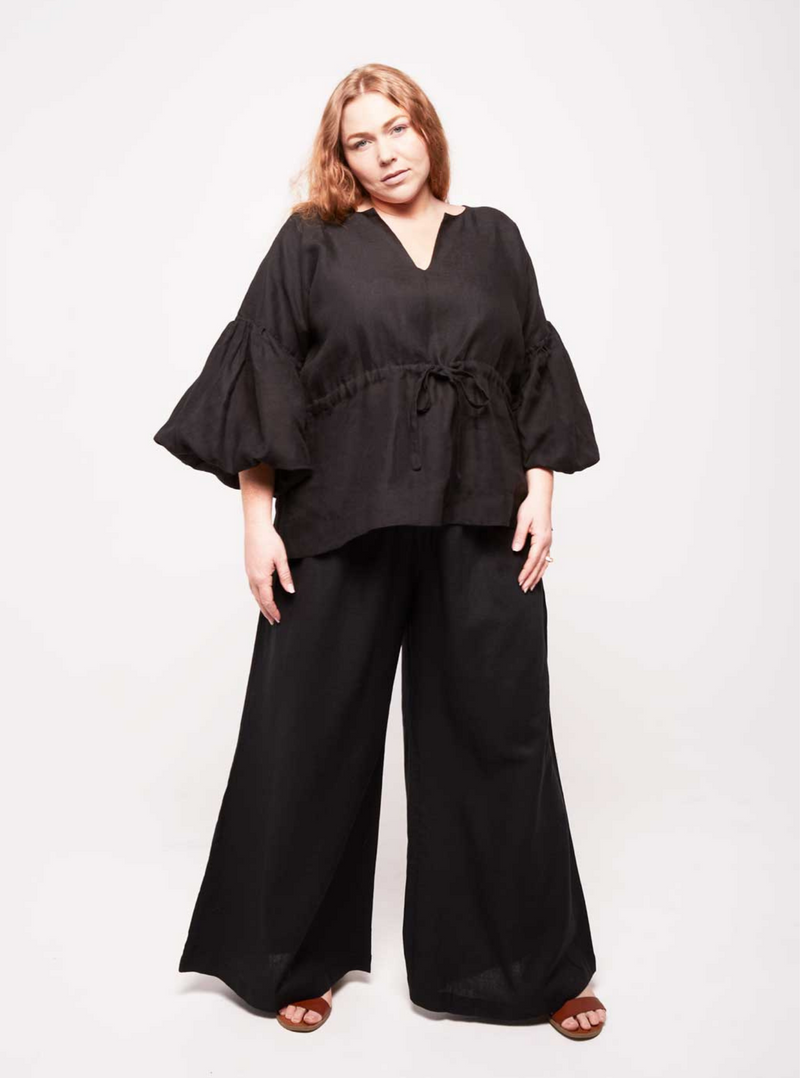 Kampot Linen High Waisted Lounge Pant in Black - Paz Lifestyle 