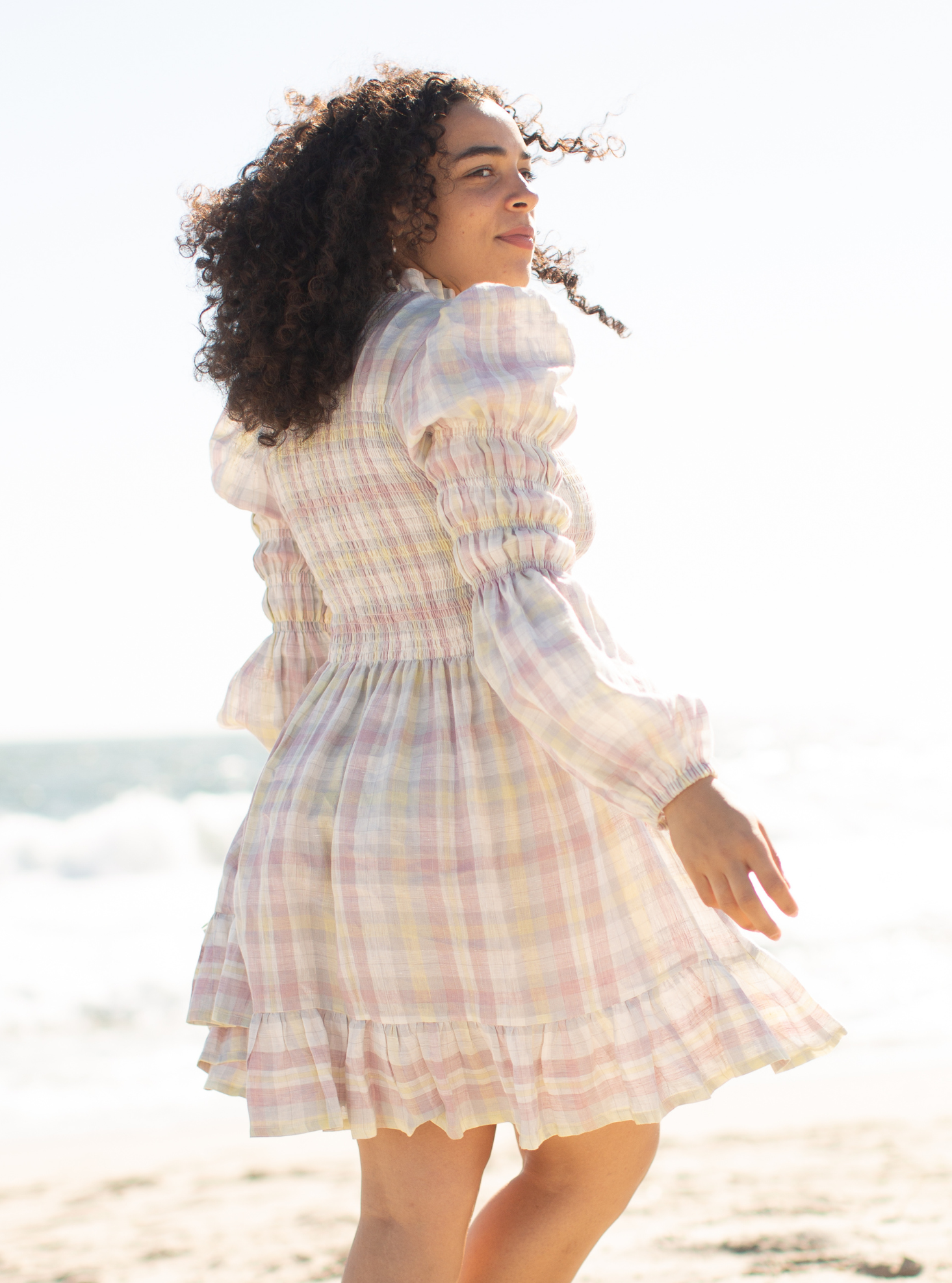 Shirred Turtleneck Mini Dress in Plaid - Paz Lifestyle 