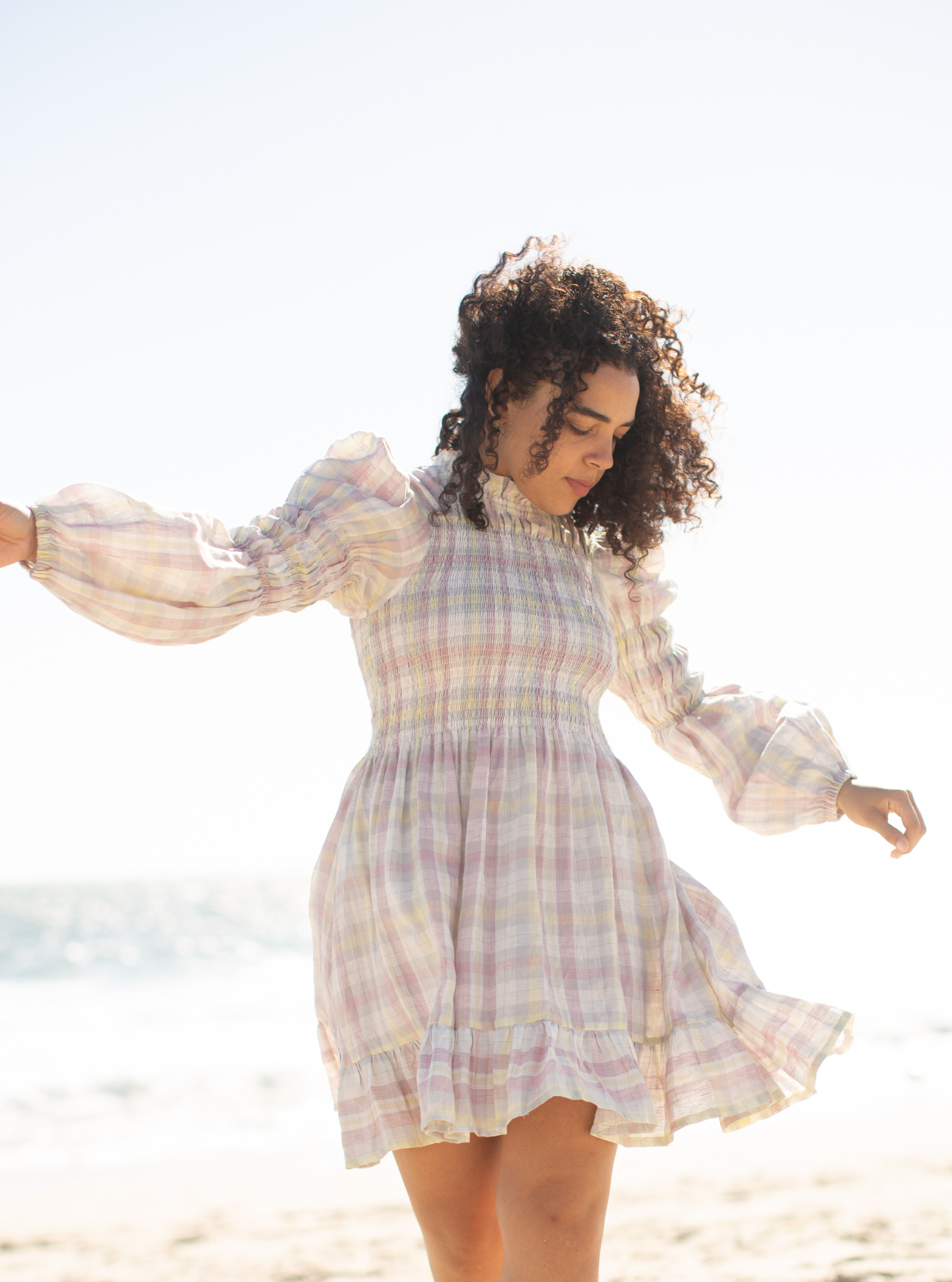 Shirred Turtleneck Mini Dress in Plaid XS / Plaid Shirred Turtleneck Mini Dress in Plaid XS / Plaid