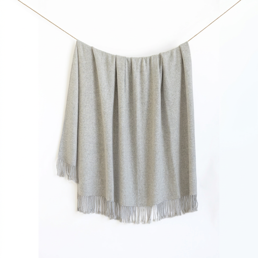 Handloomed Undyed Baby Alpaca & Peruvian Pima Cotton Throw Blanket | Silver | Kulsi Collection